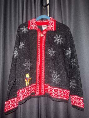 Ugly Christmas Sweater Cardigan Xmas Size Medium Pooh Disney